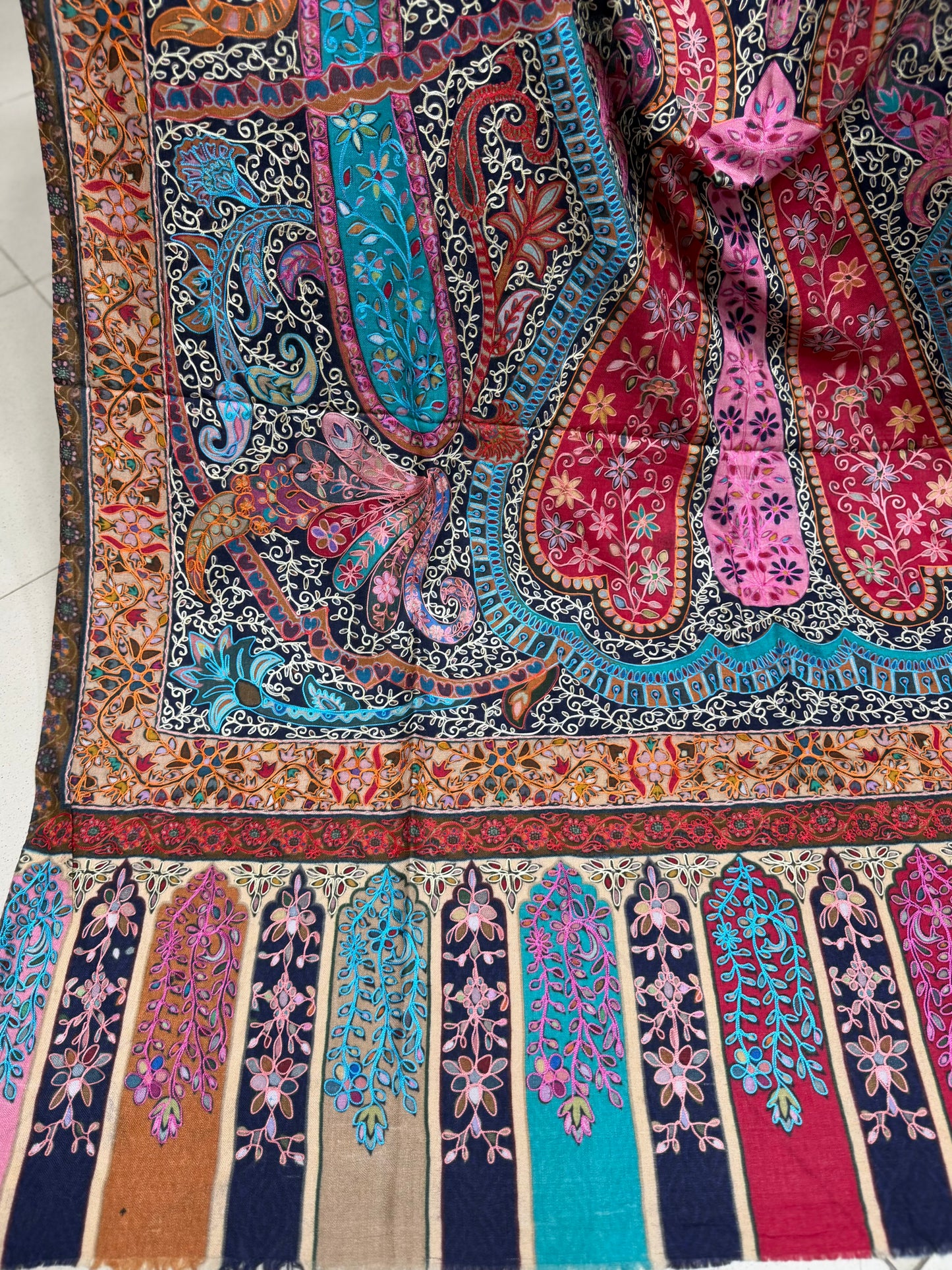 Qalamkar Shawl on Toosh Base | Made in Kashmir Multicolor Floral Design | Q106
