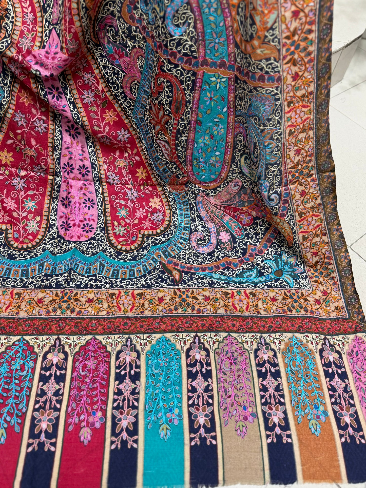 Qalamkar Shawl on Toosh Base | Made in Kashmir Multicolor Floral Design | Q106