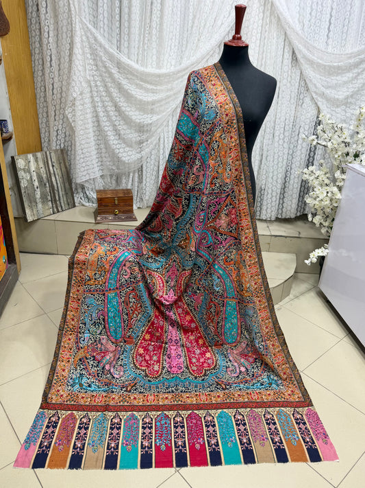 Qalamkar Shawl on Toosh Base | Made in Kashmir Multicolor Floral Design | Q106