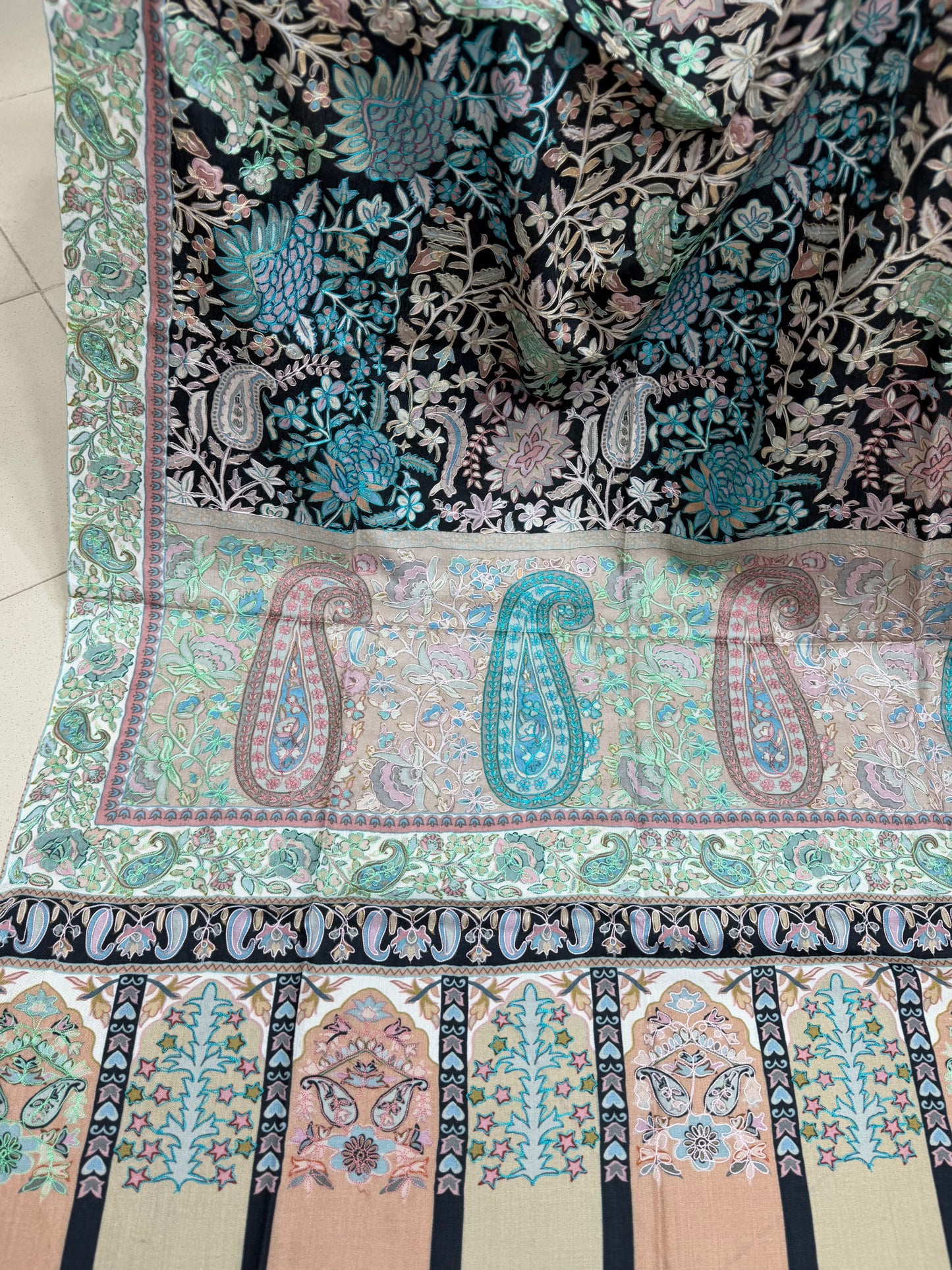 Qalamkar Shawl on Toosh Base | Made in Kashmir Multicolor Floral Design | QM105