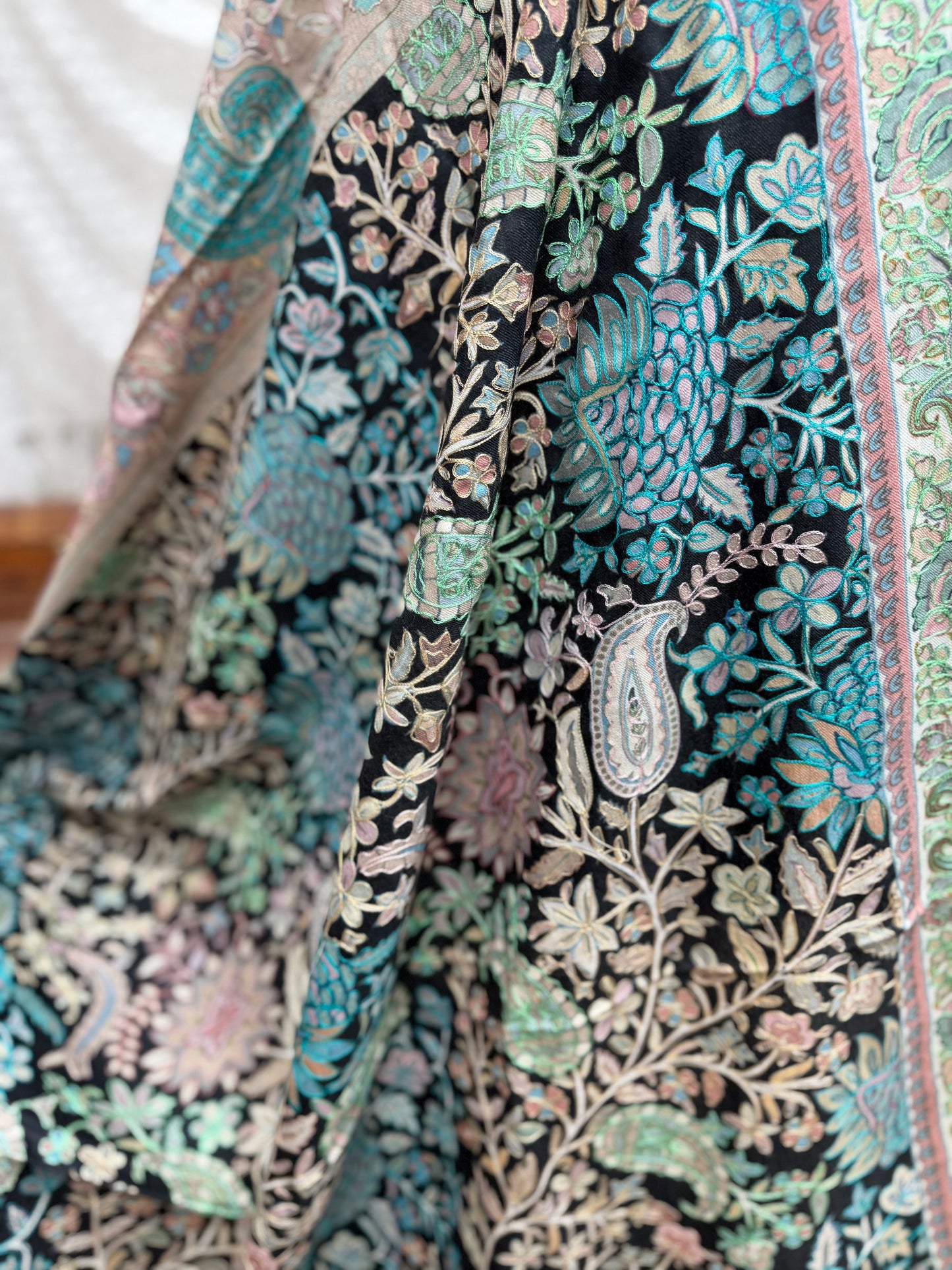 Qalamkar Shawl on Toosh Base | Made in Kashmir Multicolor Floral Design | QM105