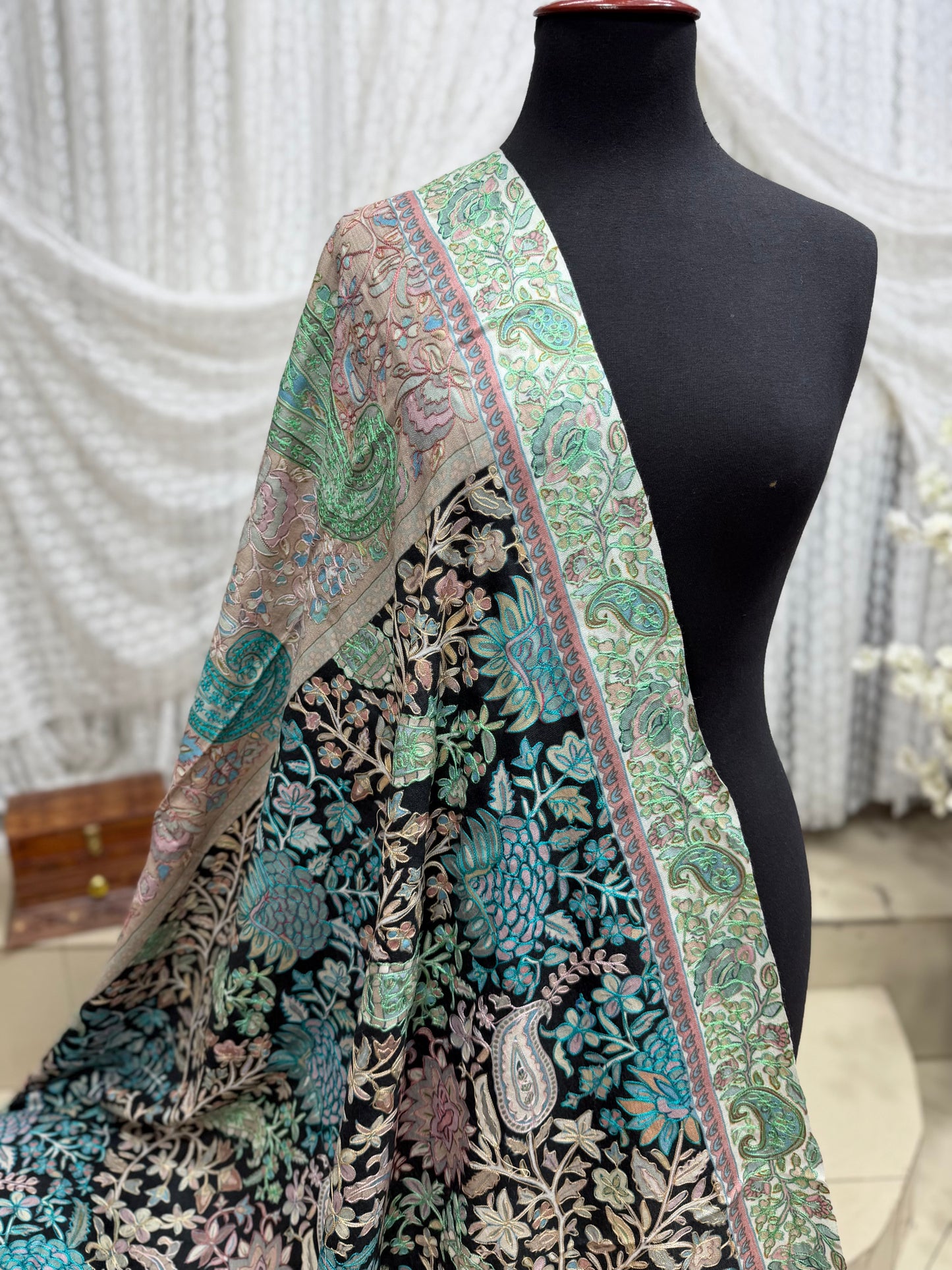 Qalamkar Shawl on Toosh Base | Made in Kashmir Multicolor Floral Design | QM105