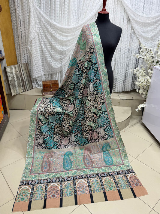 Qalamkar Shawl on Toosh Base | Made in Kashmir Multicolor Floral Design | QM105