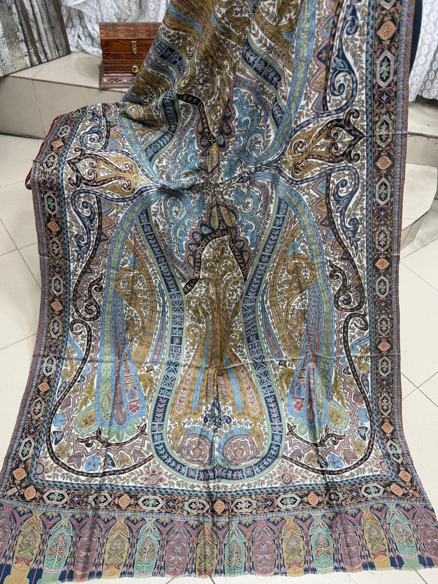 Qalamkar Shawl on Toosh Base | Made in Kashmir Multicolor Floral Design | Q104