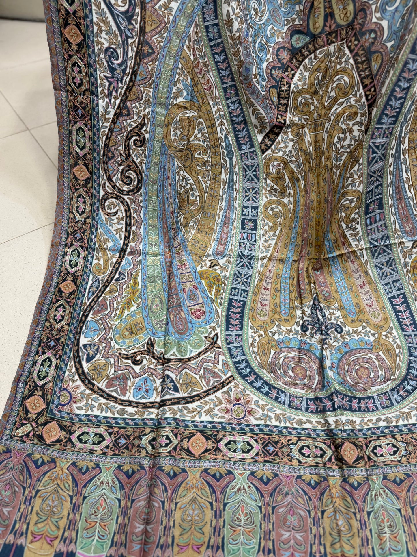 Qalamkar Shawl on Toosh Base | Made in Kashmir Multicolor Floral Design | Q104