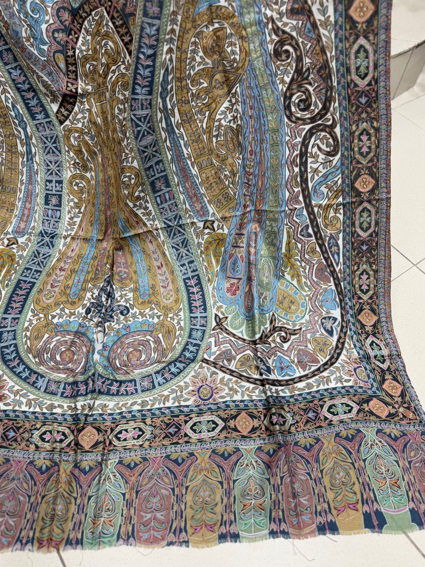 Qalamkar Shawl on Toosh Base | Made in Kashmir Multicolor Floral Design | Q104