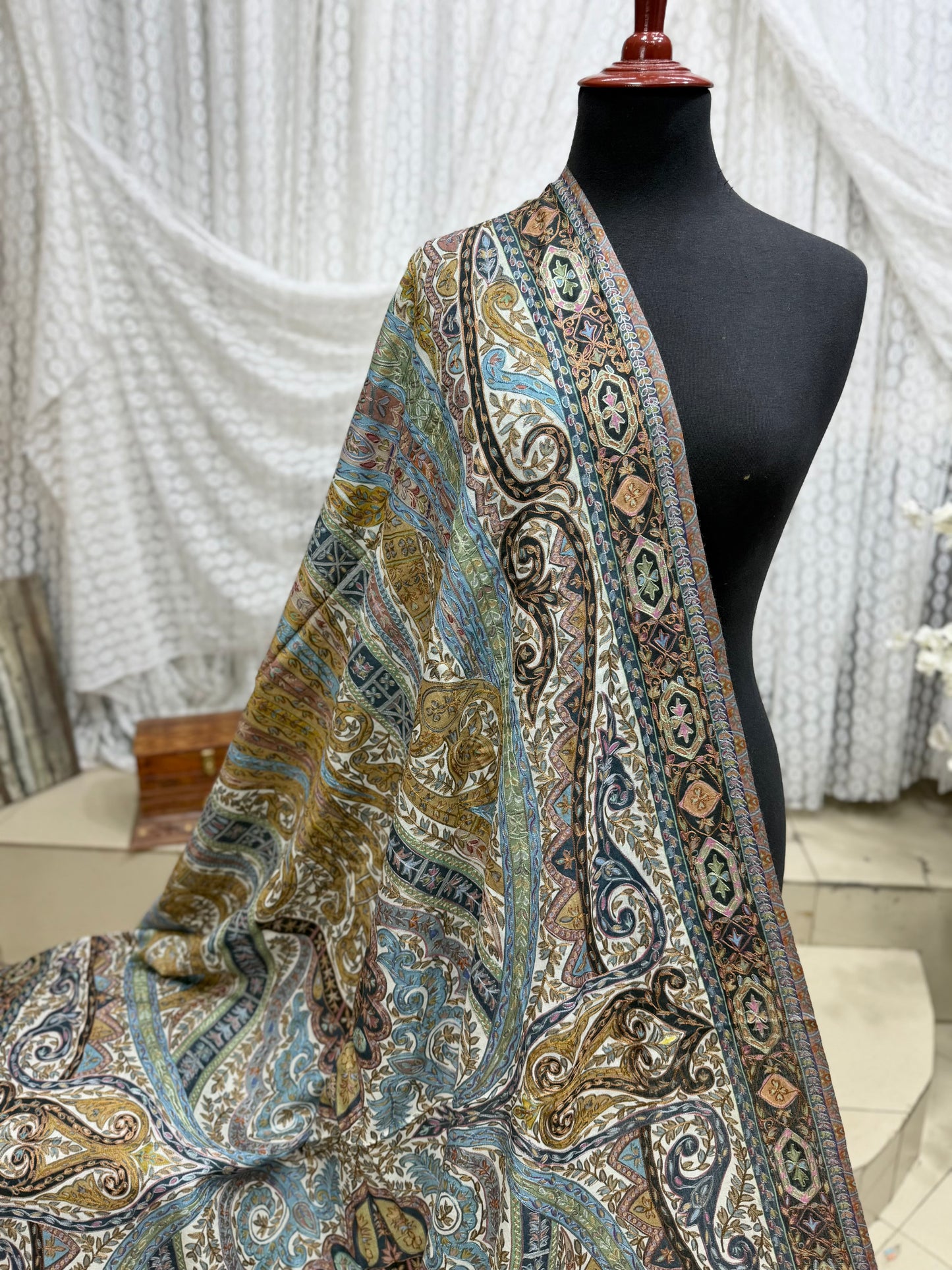 Qalamkar Shawl on Toosh Base | Made in Kashmir Multicolor Floral Design | Q104