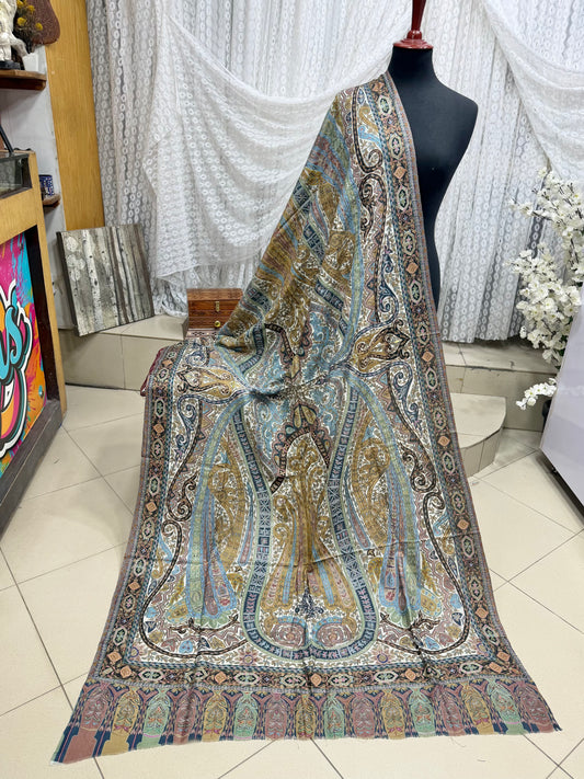 Qalamkar Shawl on Toosh Base | Made in Kashmir Multicolor Floral Design | Q104