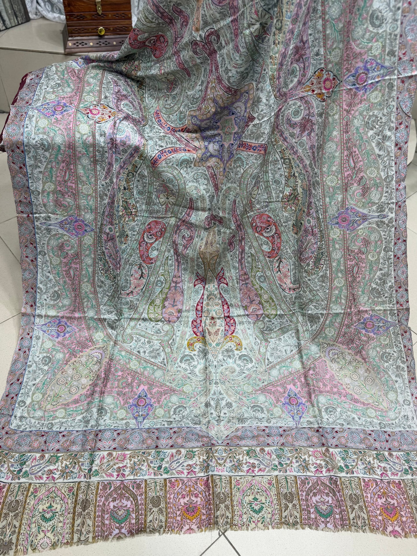 Qalamkar Shawl on Toosh Base | Made in Kashmir Multicolor Floral Design | Q103