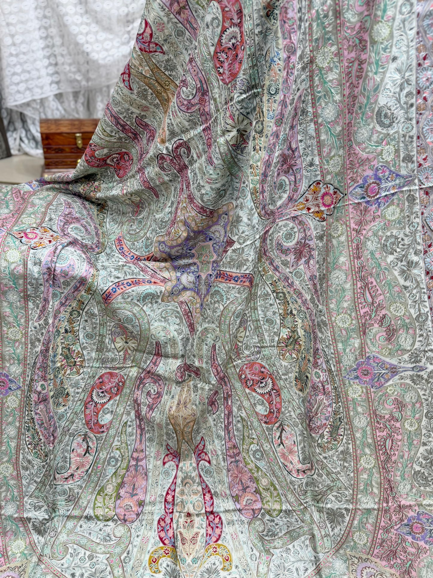 Qalamkar Shawl on Toosh Base | Made in Kashmir Multicolor Floral Design | Q103
