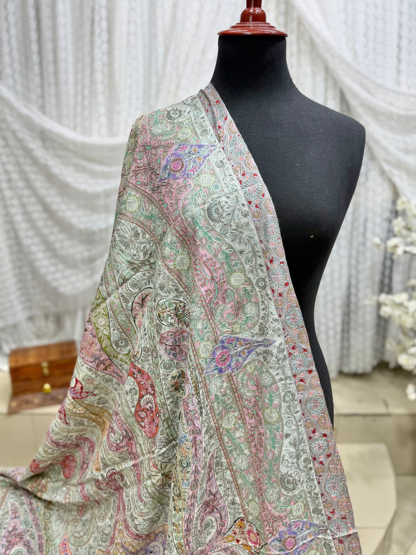 Qalamkar Shawl on Toosh Base | Made in Kashmir Multicolor Floral Design | Q103
