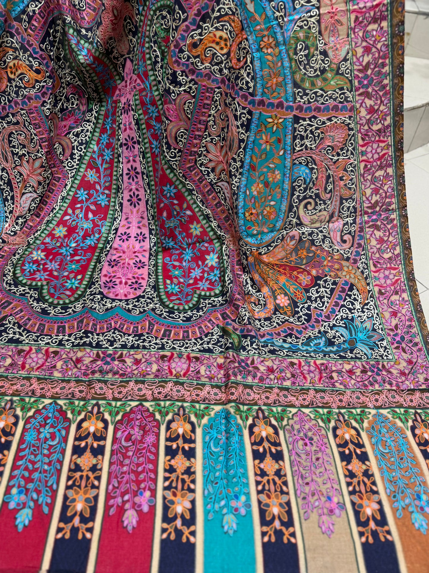 Qalamkar Shawl on Toosh Base | Made in Kashmir Multicolor Floral Design | Q102