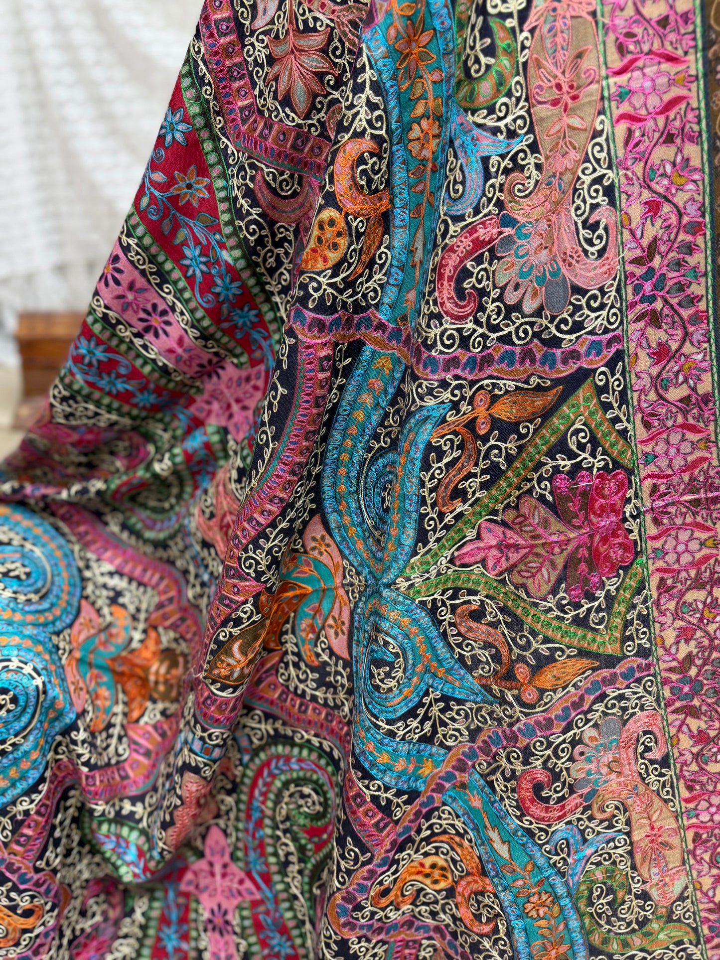 Qalamkar Shawl on Toosh Base | Made in Kashmir Multicolor Floral Design | Q102