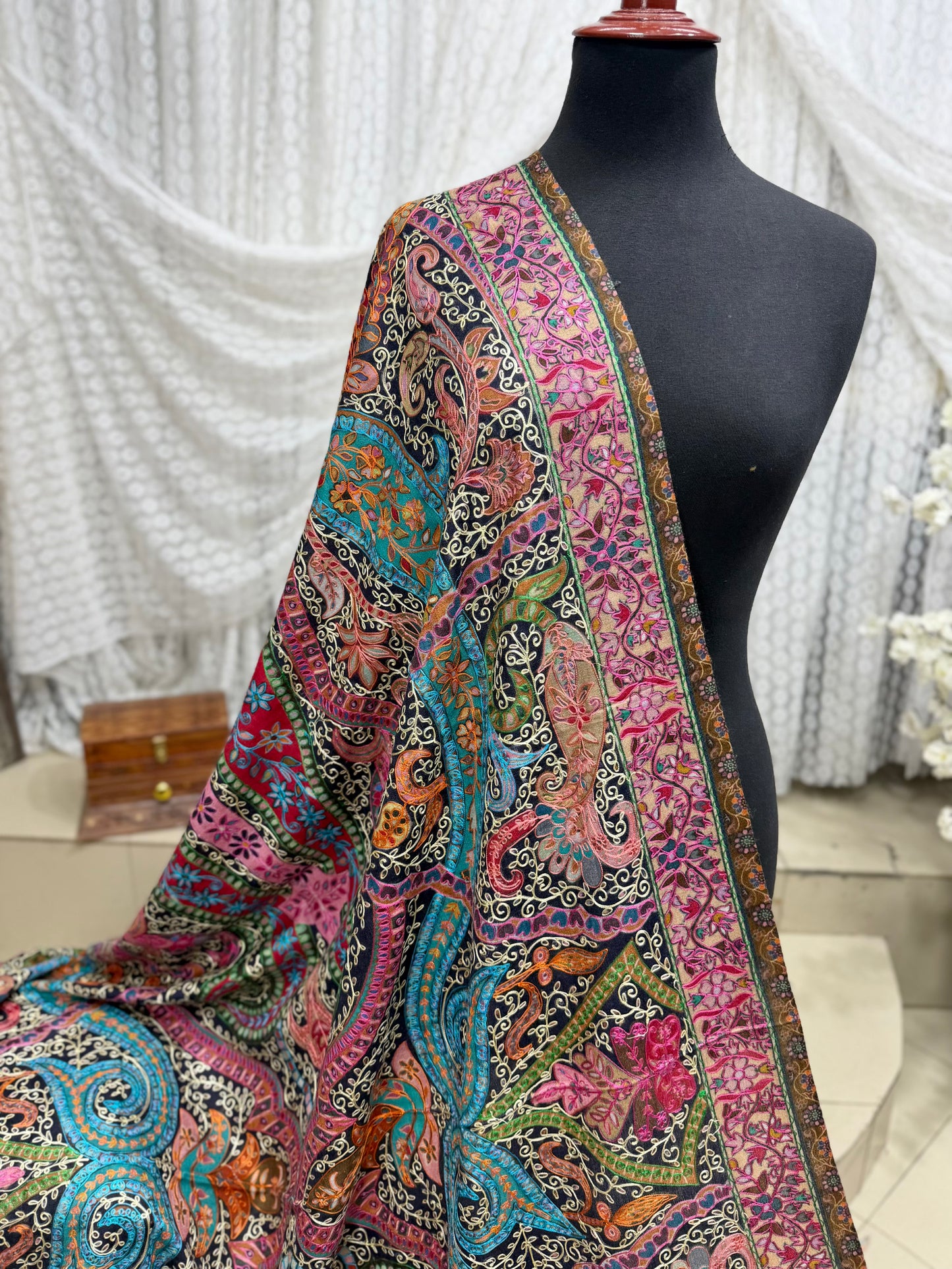 Qalamkar Shawl on Toosh Base | Made in Kashmir Multicolor Floral Design | Q102