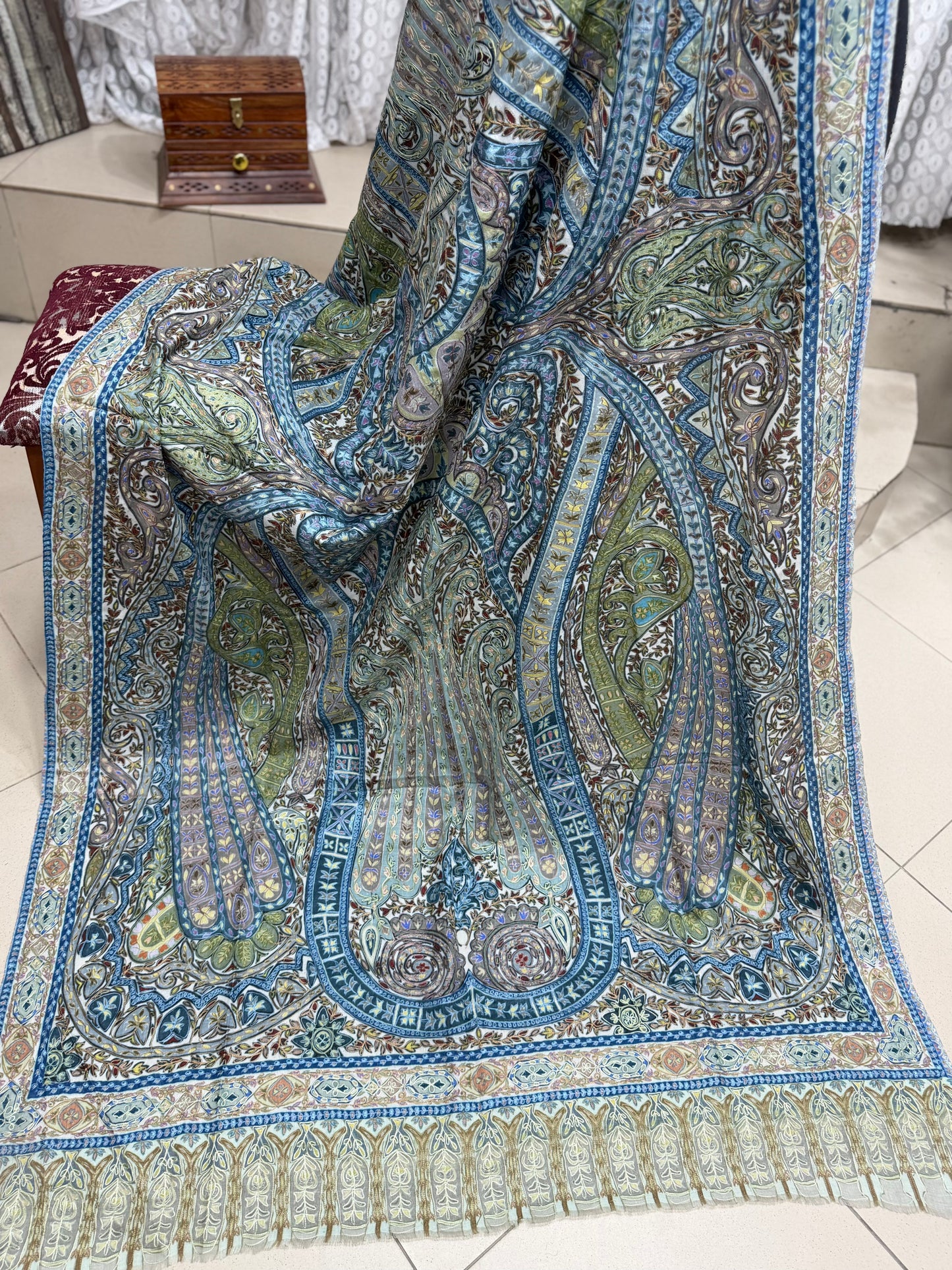 Qalamkar Shawl on Toosh Base | Made in Kashmir Multicolor Floral Design | Q101