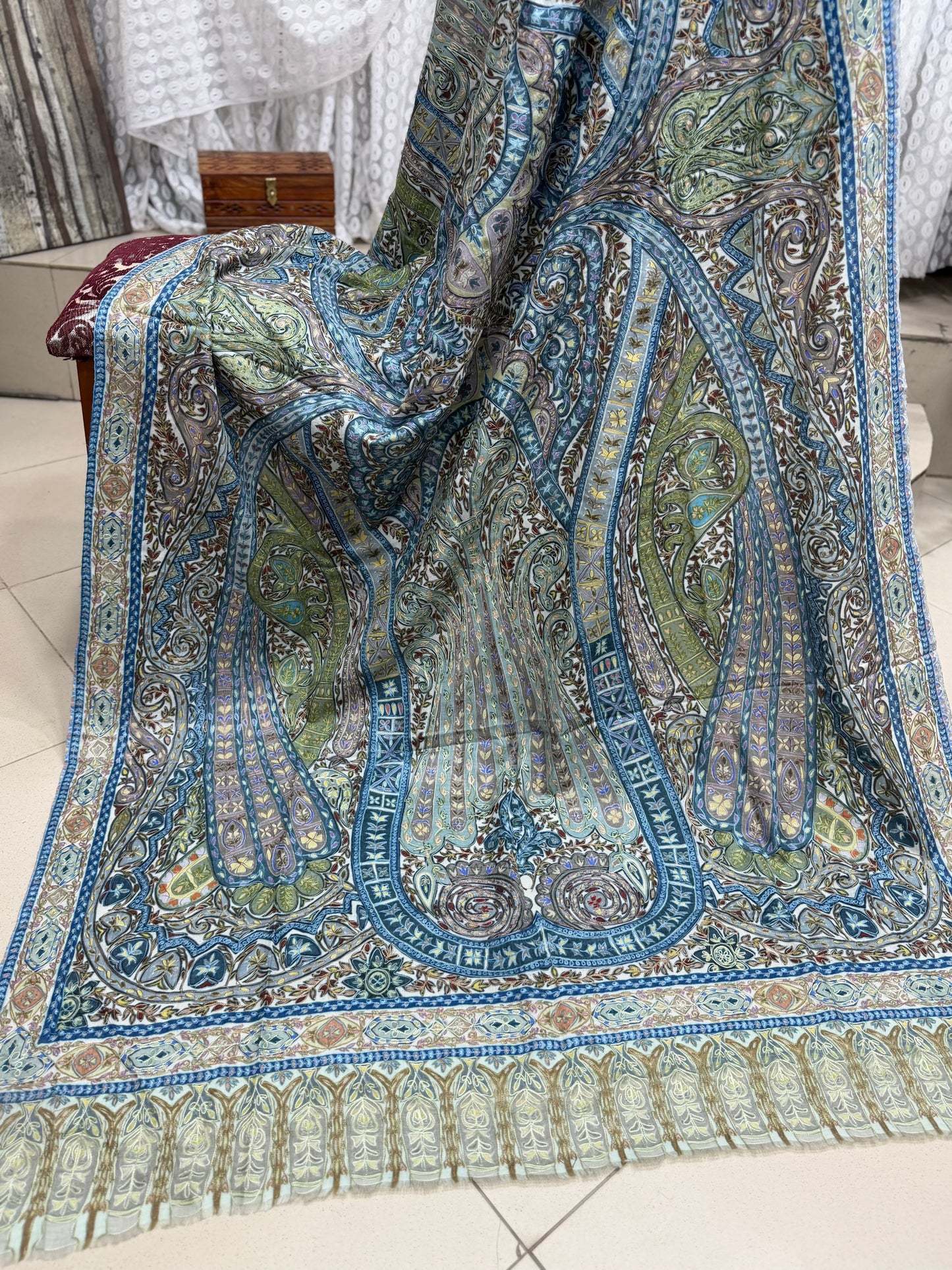 Qalamkar Shawl on Toosh Base | Made in Kashmir Multicolor Floral Design | Q101