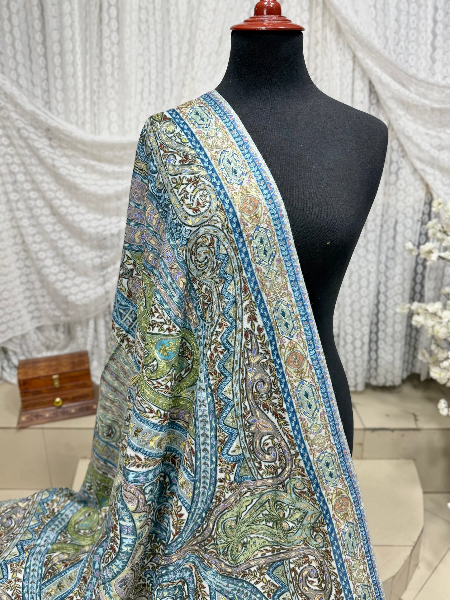 Qalamkar Shawl on Toosh Base | Made in Kashmir Multicolor Floral Design | Q101