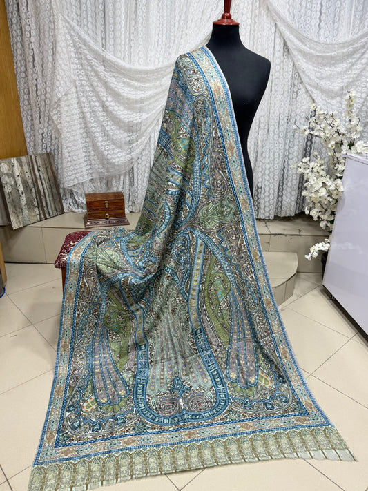 Qalamkar Shawl on Toosh Base | Made in Kashmir Multicolor Floral Design | Q101