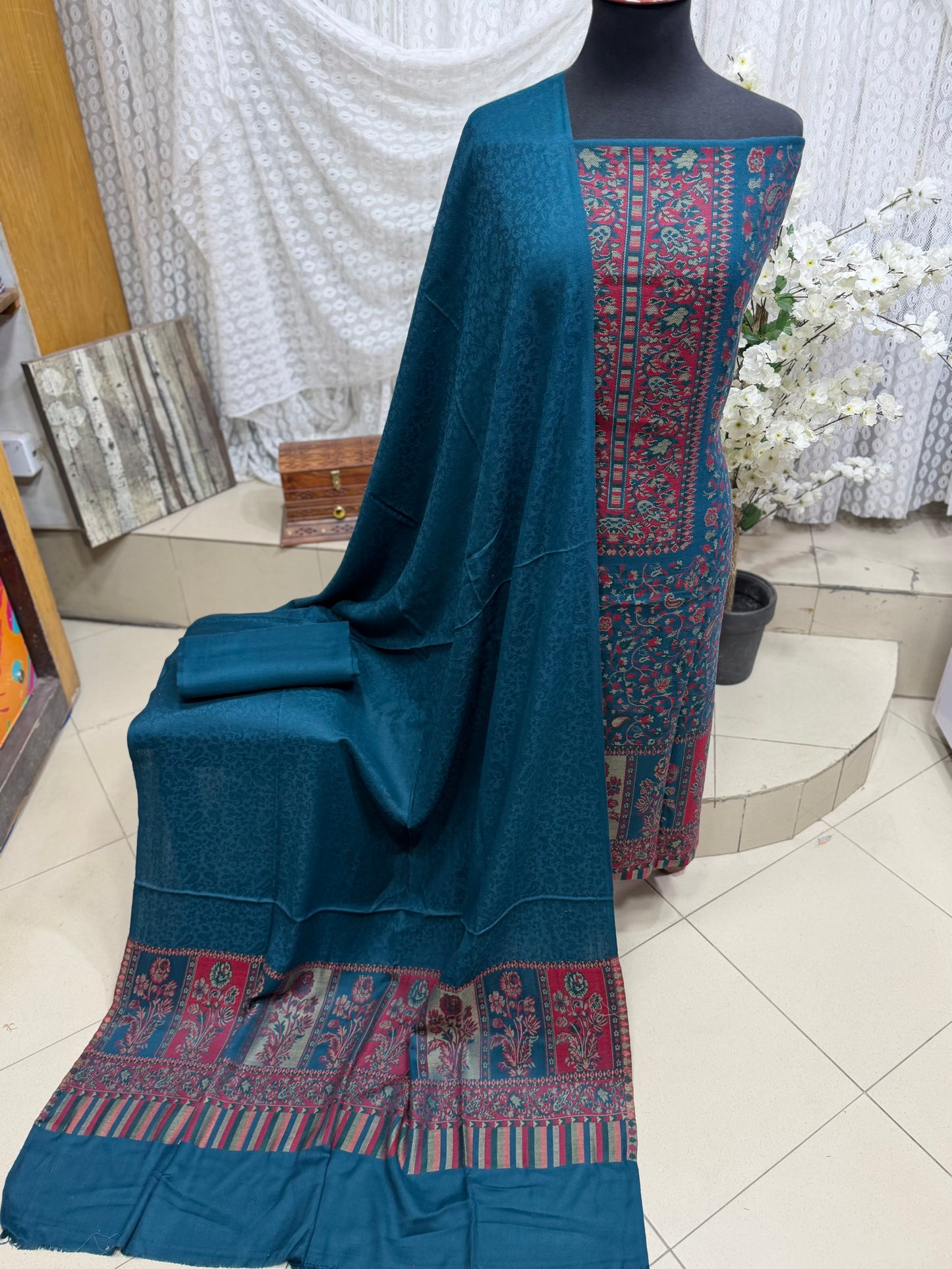 New Kani Pashmina Allover Design 3 Piece Unstitched Suit | Zinc