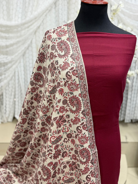 3 Piece Kani Shawl Suit | Plain Marina Suit With Kani Pashmina Shawl Perfect Gift