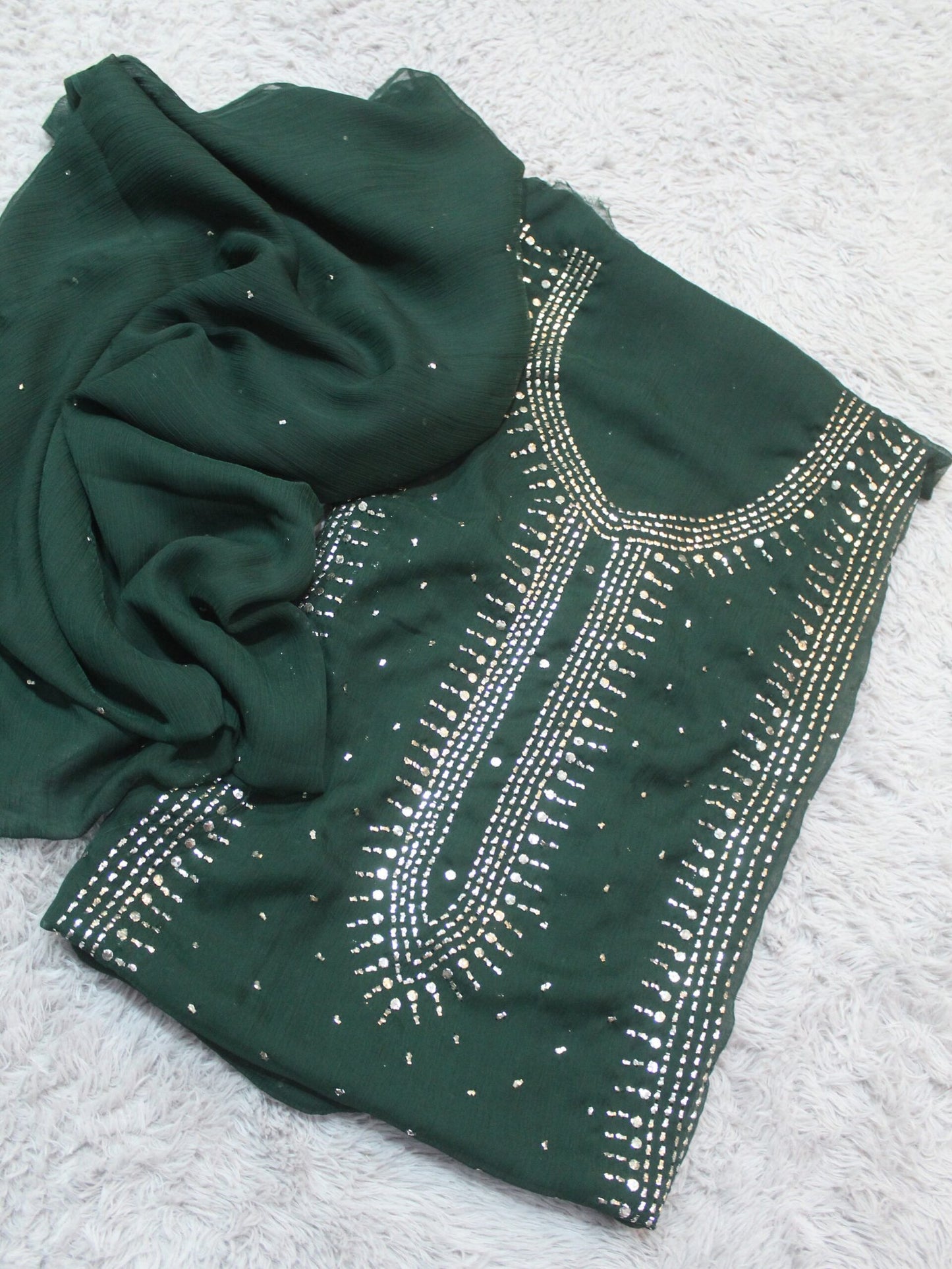 2 Piece Chiffon Mukesh Work Handmade Suit | Shirt Dupatta