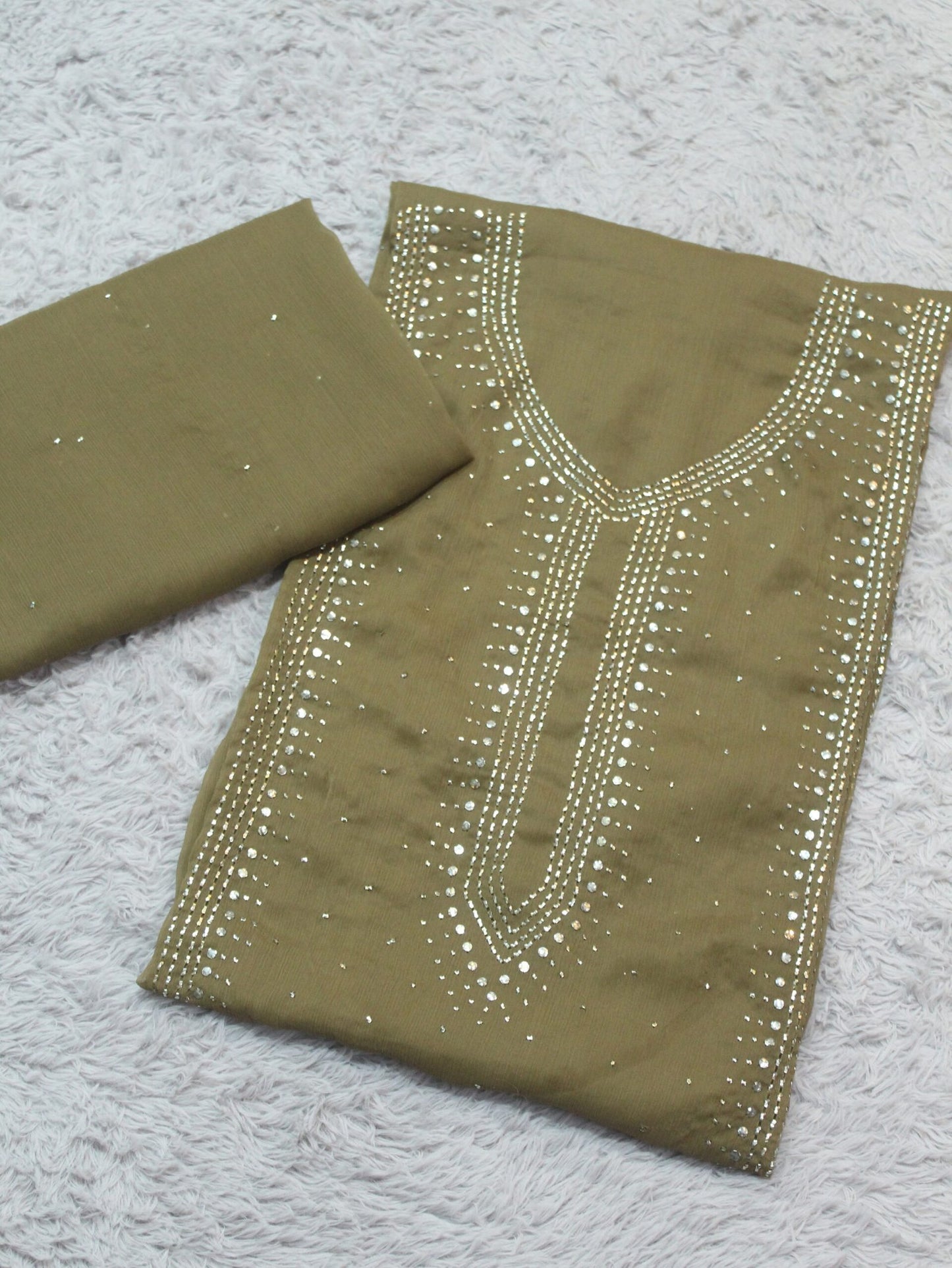 2 Piece Chiffon Mukesh Work Handmade Suit | Shirt Dupatta