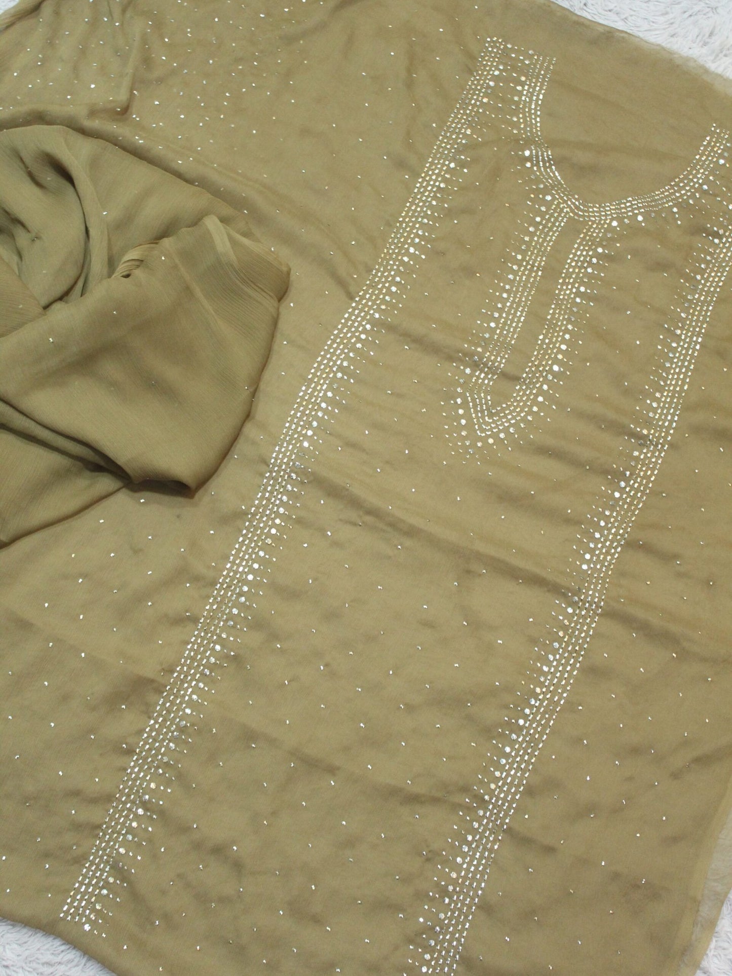 2 Piece Chiffon Mukesh Work Handmade Suit | Shirt Dupatta