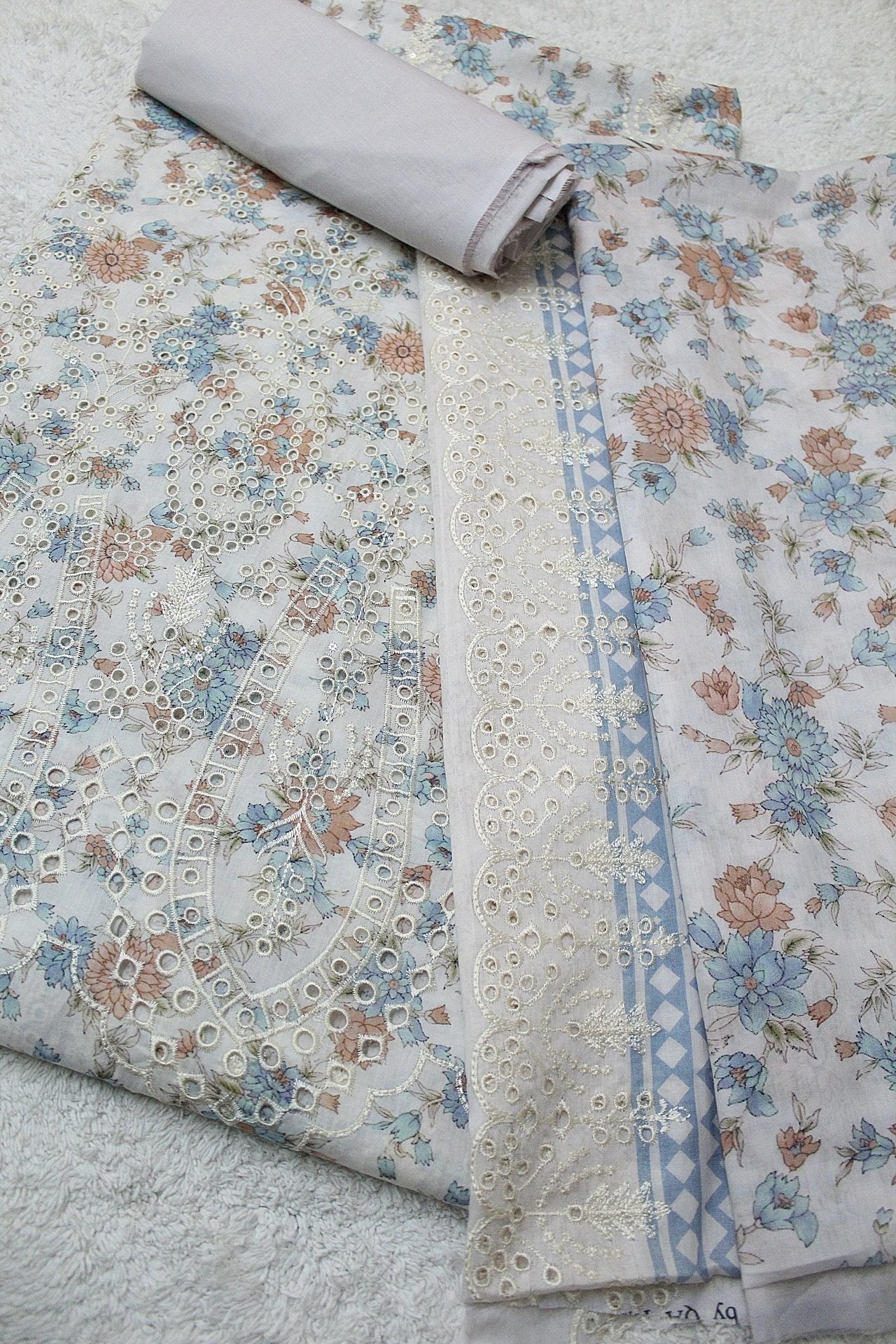 3 Piece Chikankari Suit With Pure Lawn Print Base Chikan Bore
