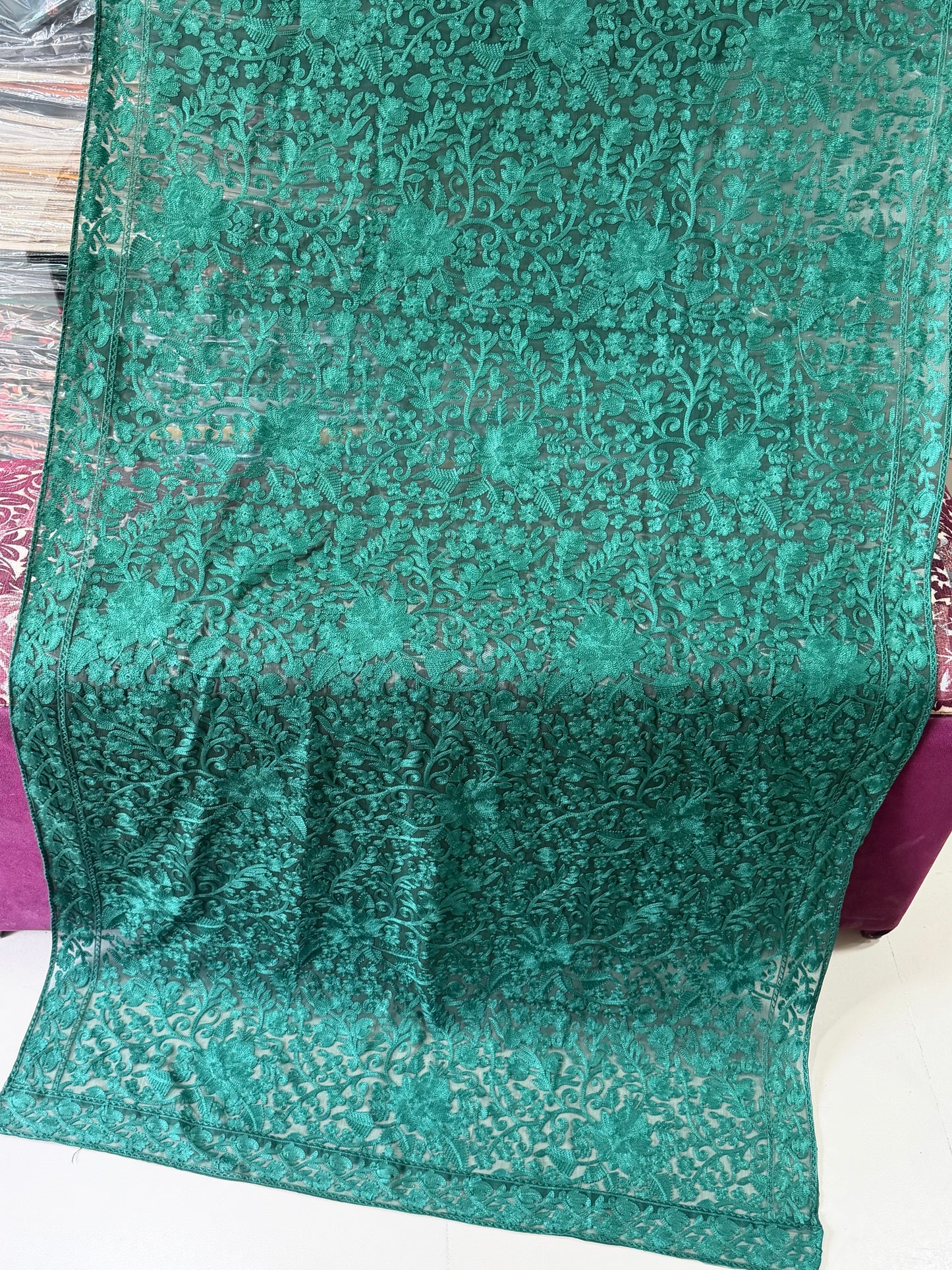 Crinkle Chiffon Kashmiri Gulabkar Embroidered Dupatta | Green
