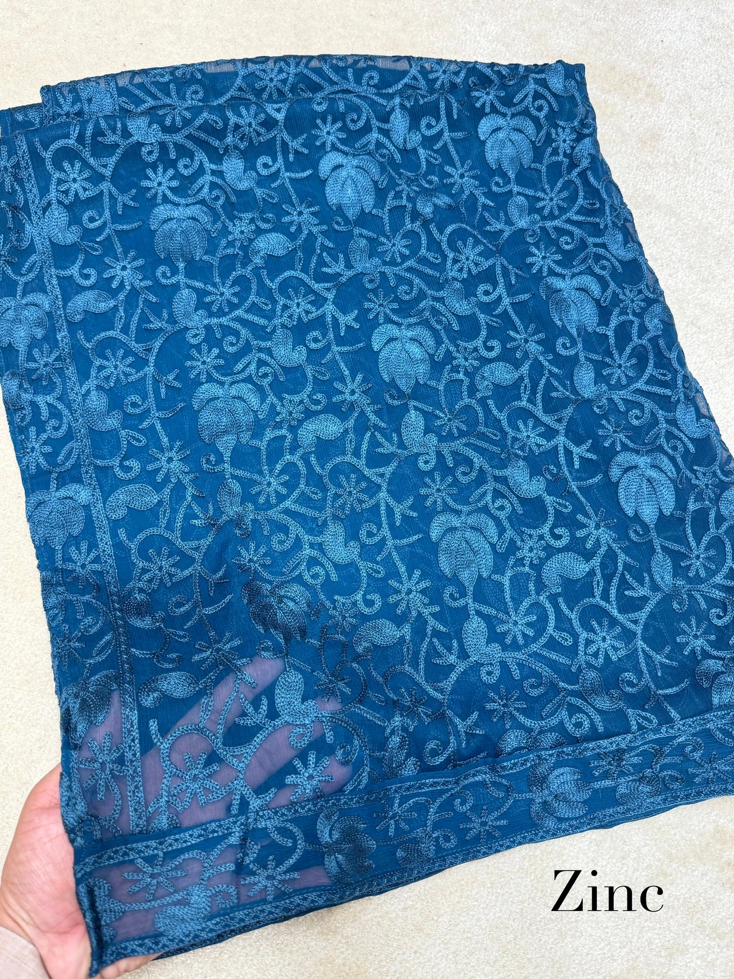 Crinkle Chiffon Kashmiri Jaal Same Color Embroidered Dupatta | Zinc
