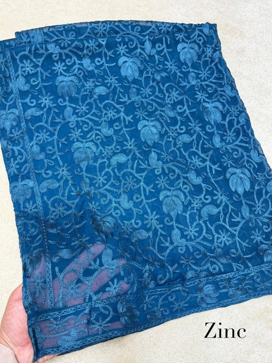 Crinkle Chiffon Kashmiri Jaal Same Color Embroidered Dupatta | Zinc