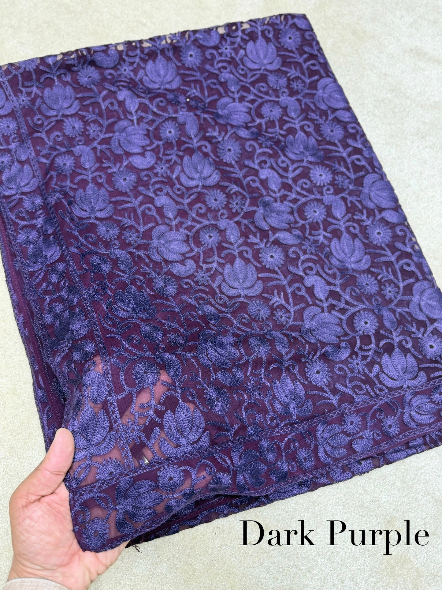 Crinkle Chiffon Kashmiri Jaal Same Color Embroidered Dupatta | Purple