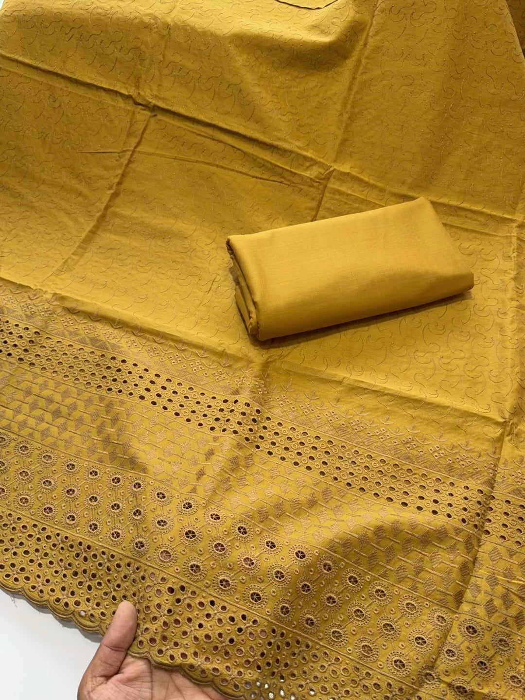 Chikankari Lawn 2 Piece Suit Daman Bore Long Length Suit | Golden Mustard