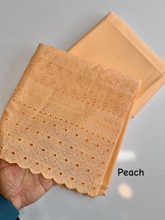 Chikankari Lawn 2 Piece Suit Daman Bore Long Length Suit | Light Peach