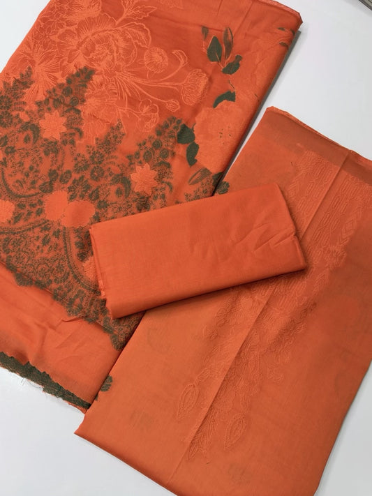 3 Piece Lawn Kani Suit With Same Lawn Dupatta | Rust