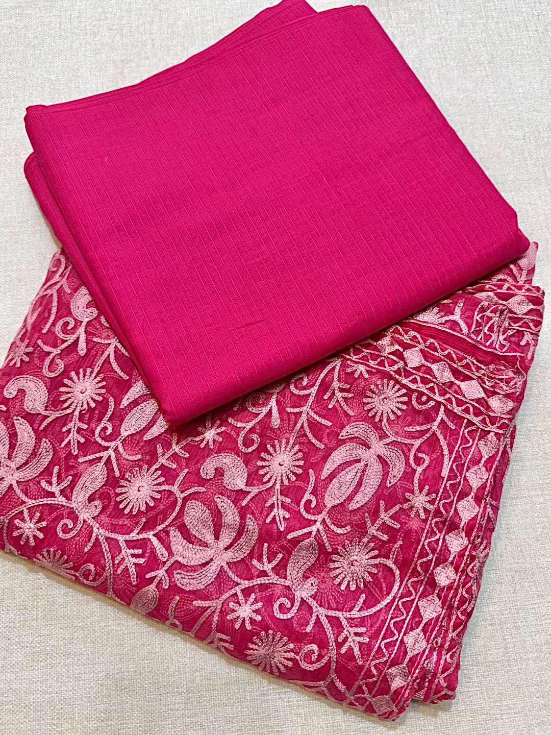 3 Piece Doria Lawn Suit With Chiffon Embroidered Dupatta | Shocking Pink