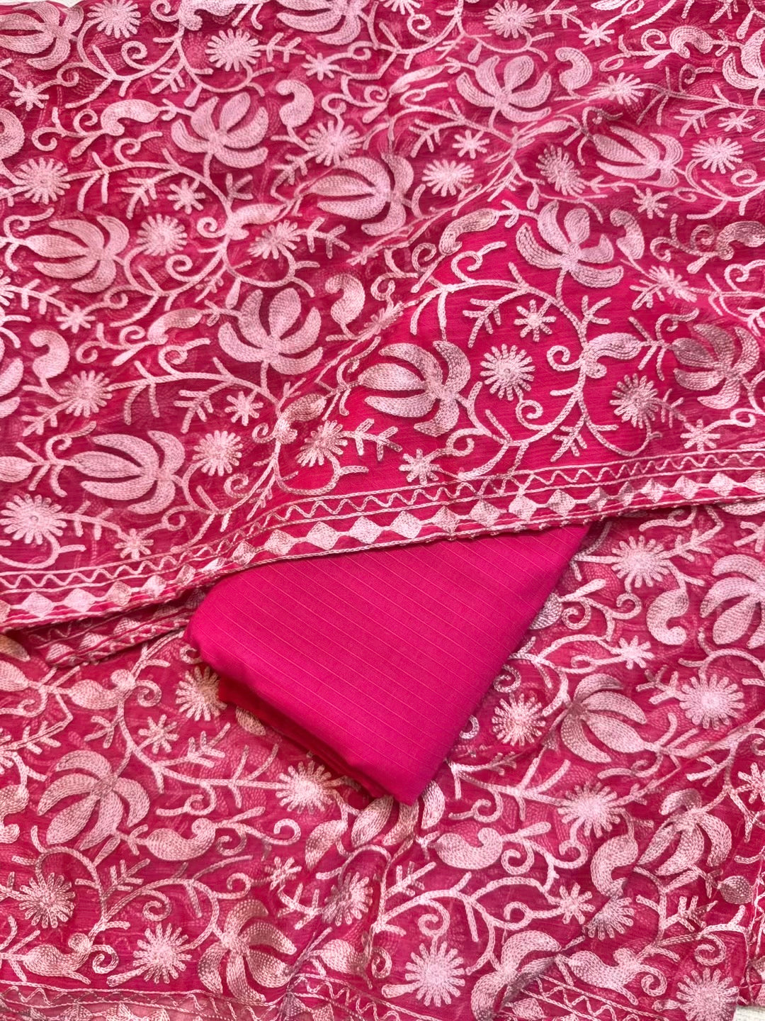 3 Piece Doria Lawn Suit With Chiffon Embroidered Dupatta | Shocking Pink