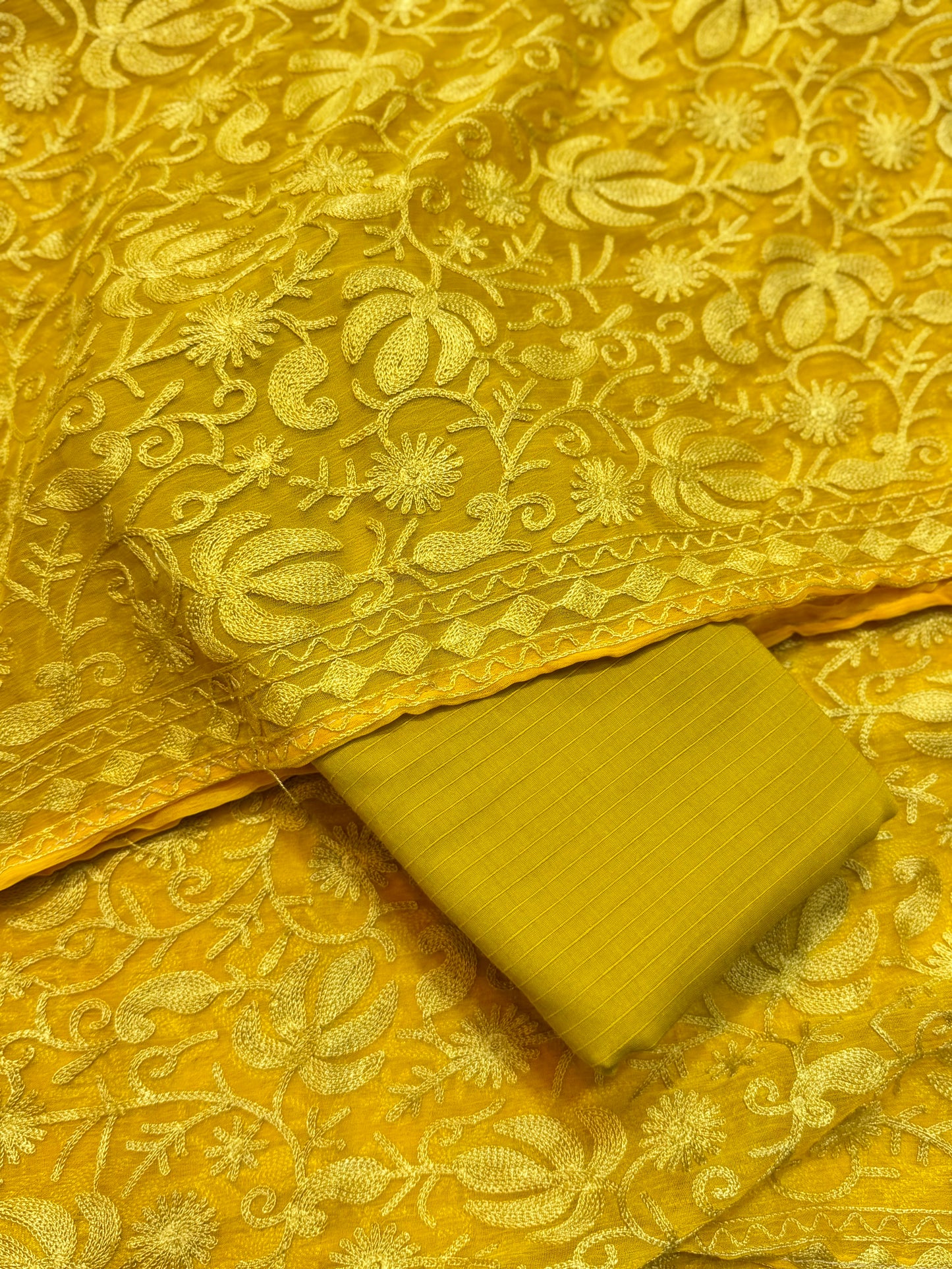 3 Piece Doria Lawn Suit With Chiffon Embroidered Dupatta | Mustard Yellow