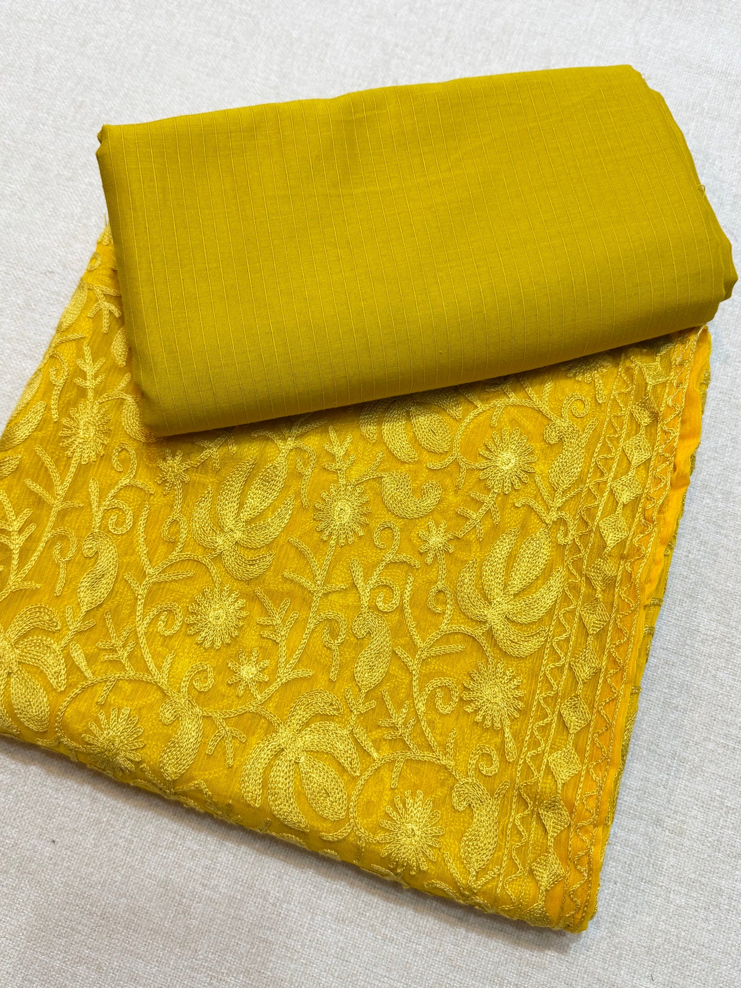 3 Piece Doria Lawn Suit With Chiffon Embroidered Dupatta | Mustard Yellow