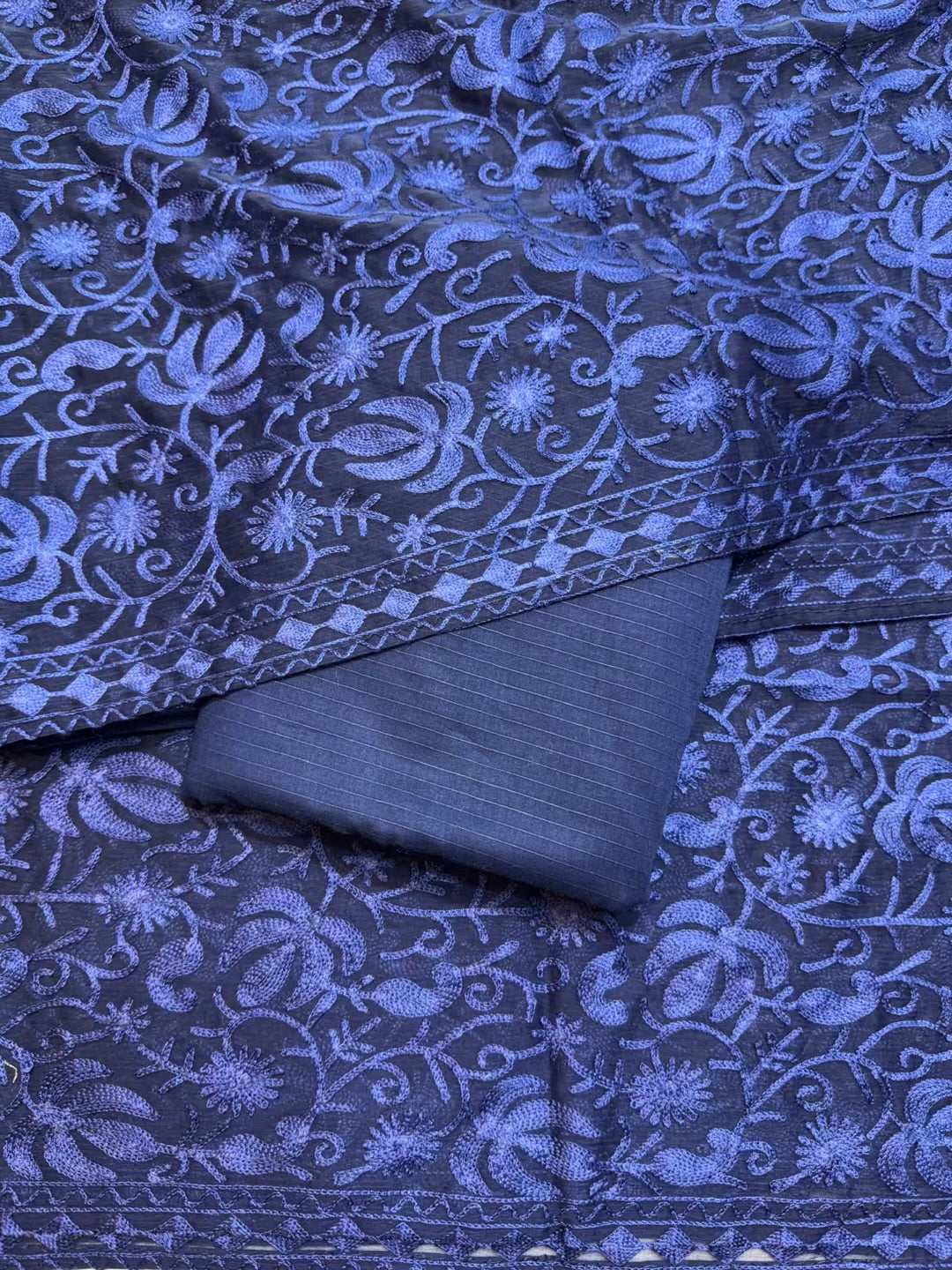 3 Piece Doria Lawn Suit With Chiffon Embroidered Dupatta | Navy Blue