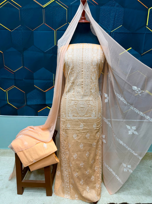 3 Piece Embroidered Lawn Suit With Chiffon Dupatta | Peach
