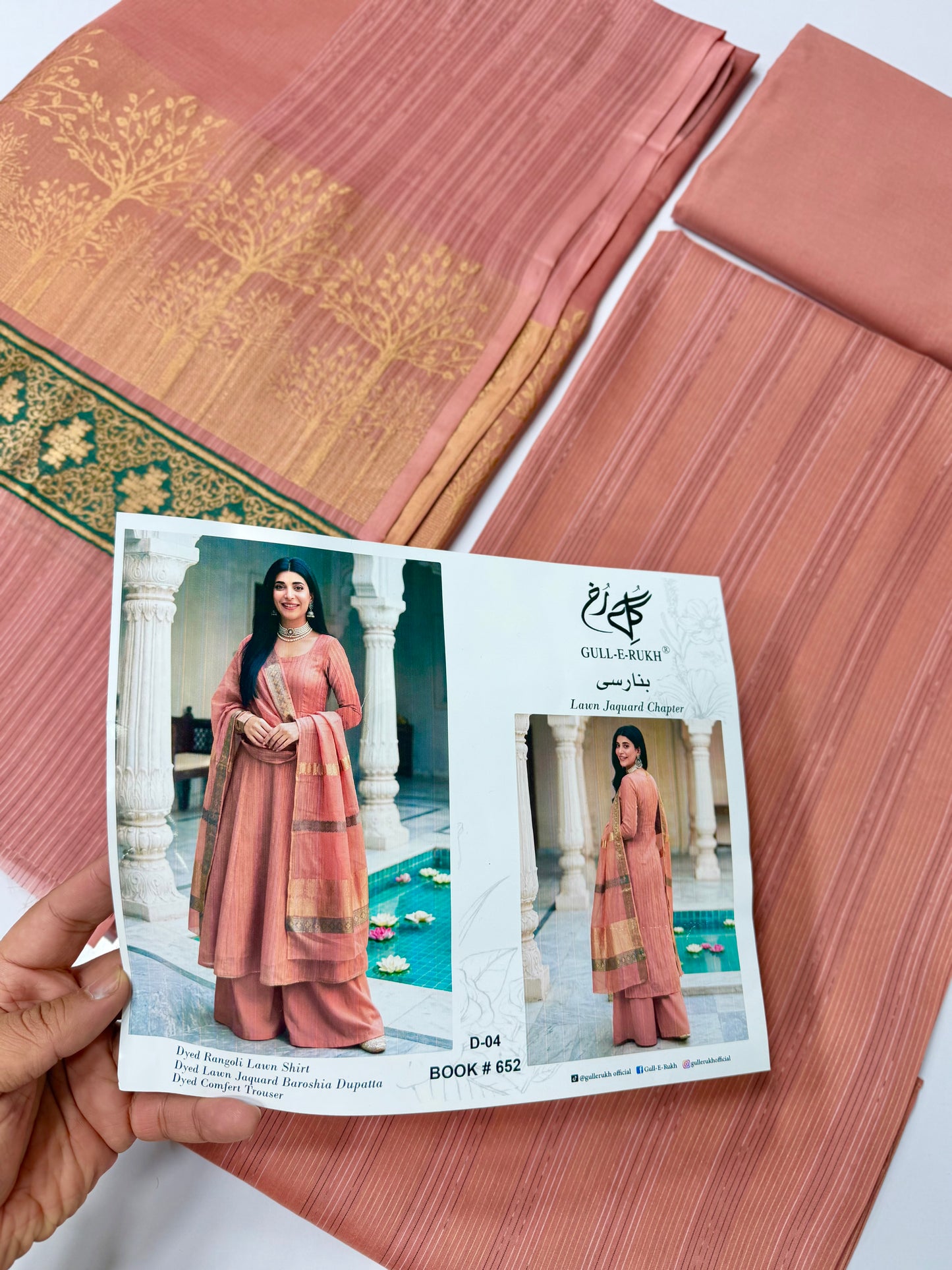 3 Piece Rangoli Lawn Suit With Lawn Kani Dupatta | Tea Pink