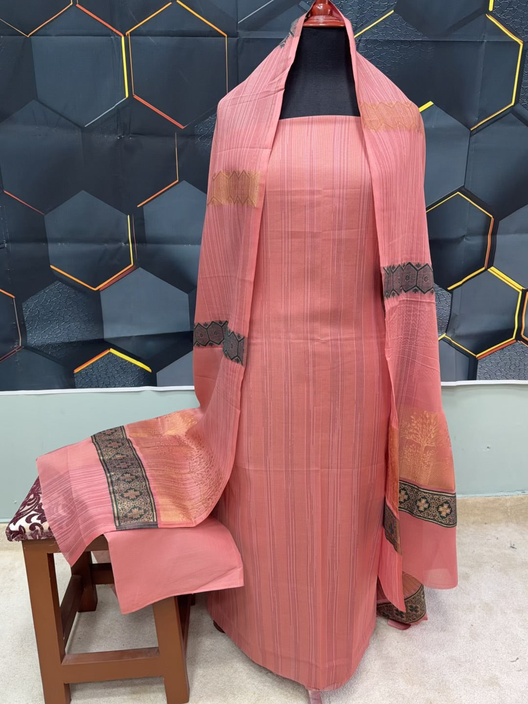 3 Piece Rangoli Lawn Suit With Lawn Kani Dupatta | Tea Pink