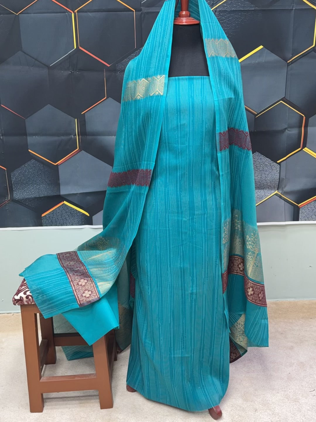 3 Piece Rangoli Lawn Suit With Lawn Kani Dupatta | Sea Green