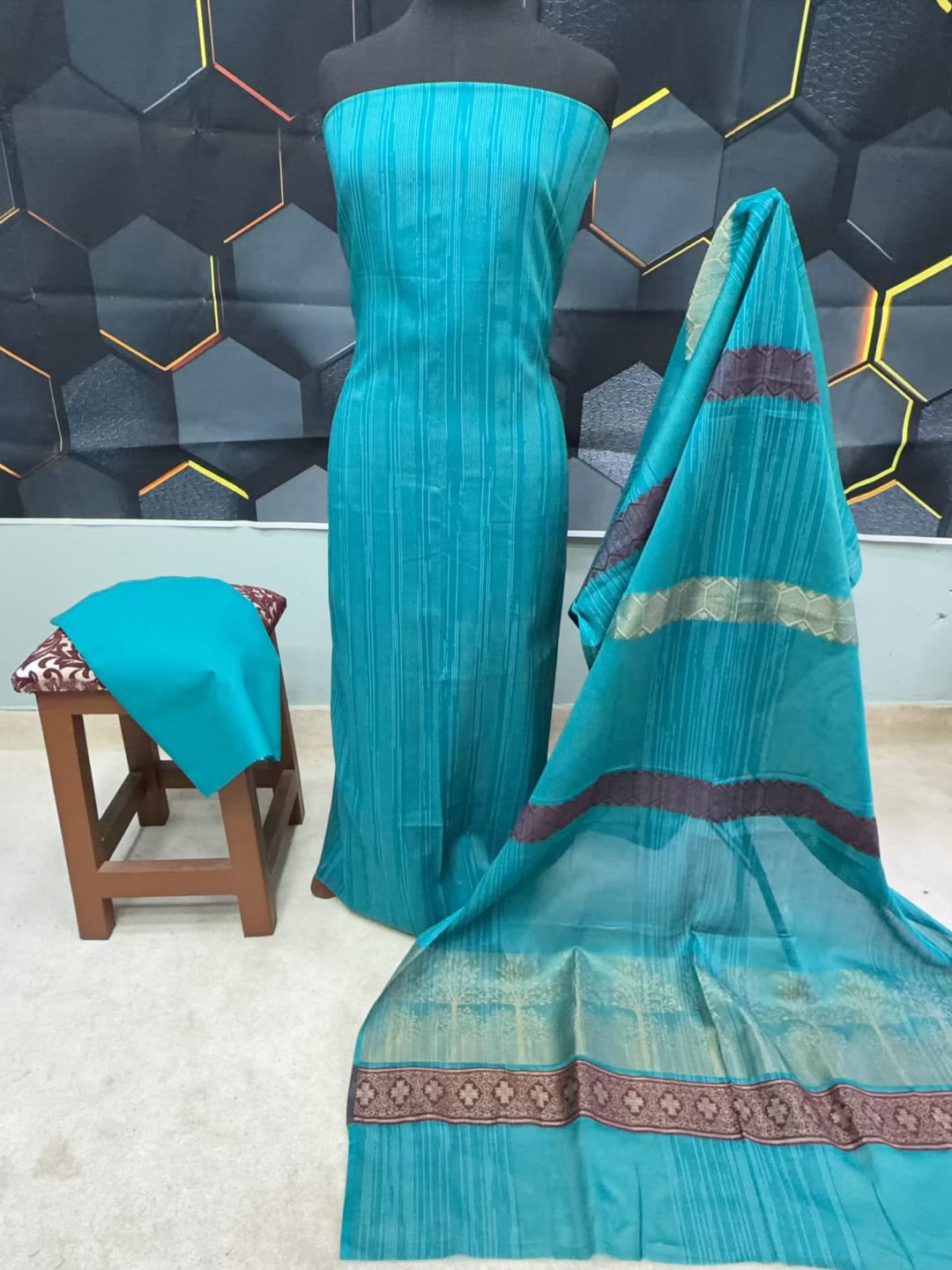 3 Piece Rangoli Lawn Suit With Lawn Kani Dupatta | Sea Green