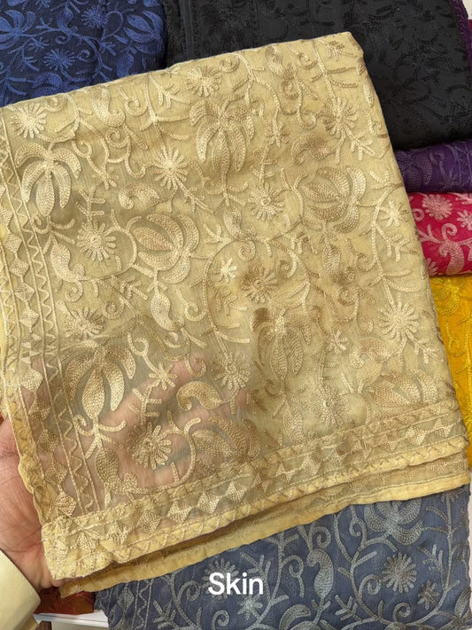 Crinkle Chiffon Kashmiri Jaal Embroidered Dupatta | Skin
