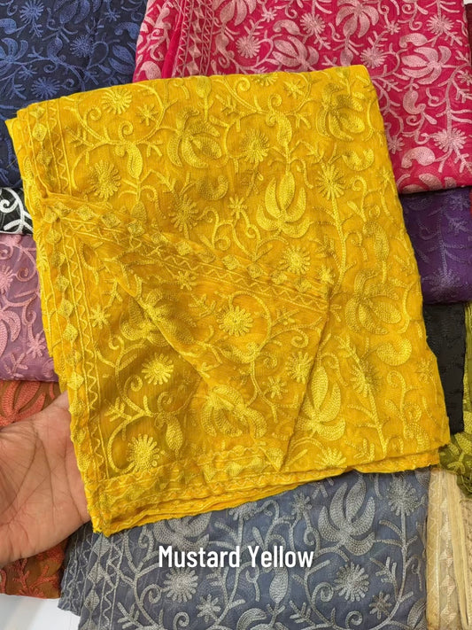 Crinkle Chiffon Kashmiri Jaal Embroidered Dupatta | Mustard Yellow