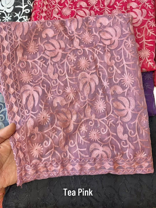 Crinkle Chiffon Kashmiri Jaal Embroidered Dupatta | Tea Pink