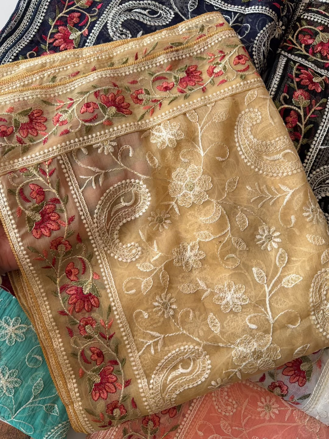 Crinkle Chiffon Shadown Embroidery Multi Color | Skin