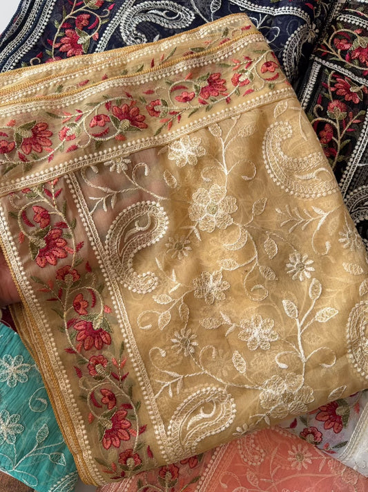 Crinkle Chiffon Shadown Embroidery Multi Color | Skin